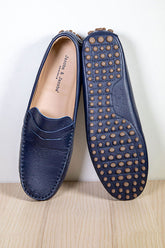 CALVI – Mocassins Bride Cuir – Homme – Bleu marine grainé